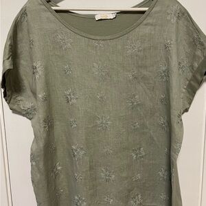 Me & Gee Linen Boho Blouse Sage Green Size M/L